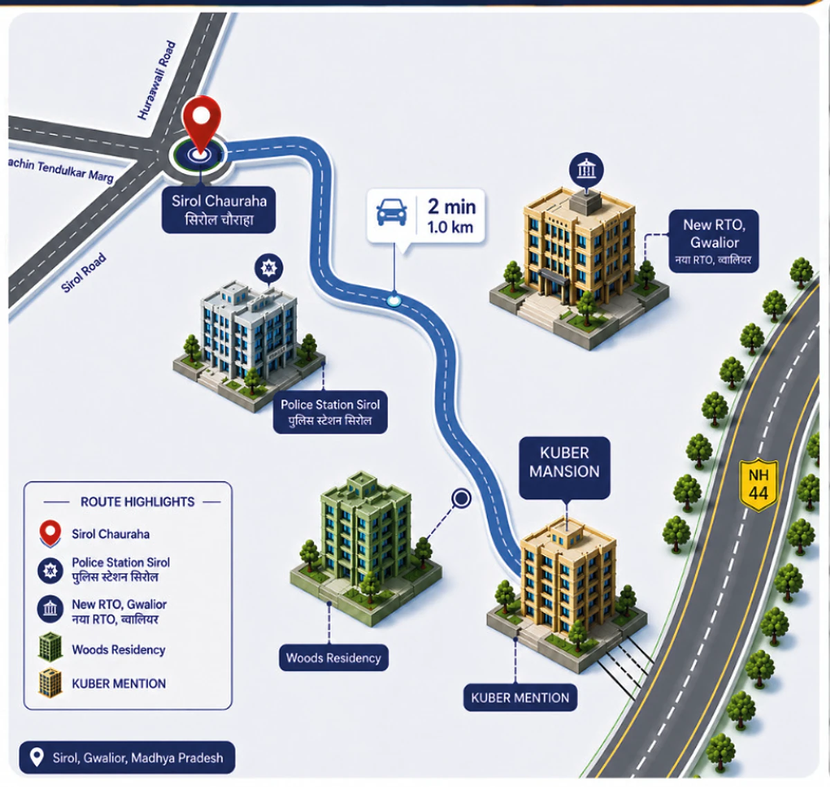Illustrative connectivity map for Kuber Mansion in Sirol, Gwalior